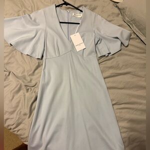 Amanda Uprichard Light Blue Midi Dress with Flutter Sleeves